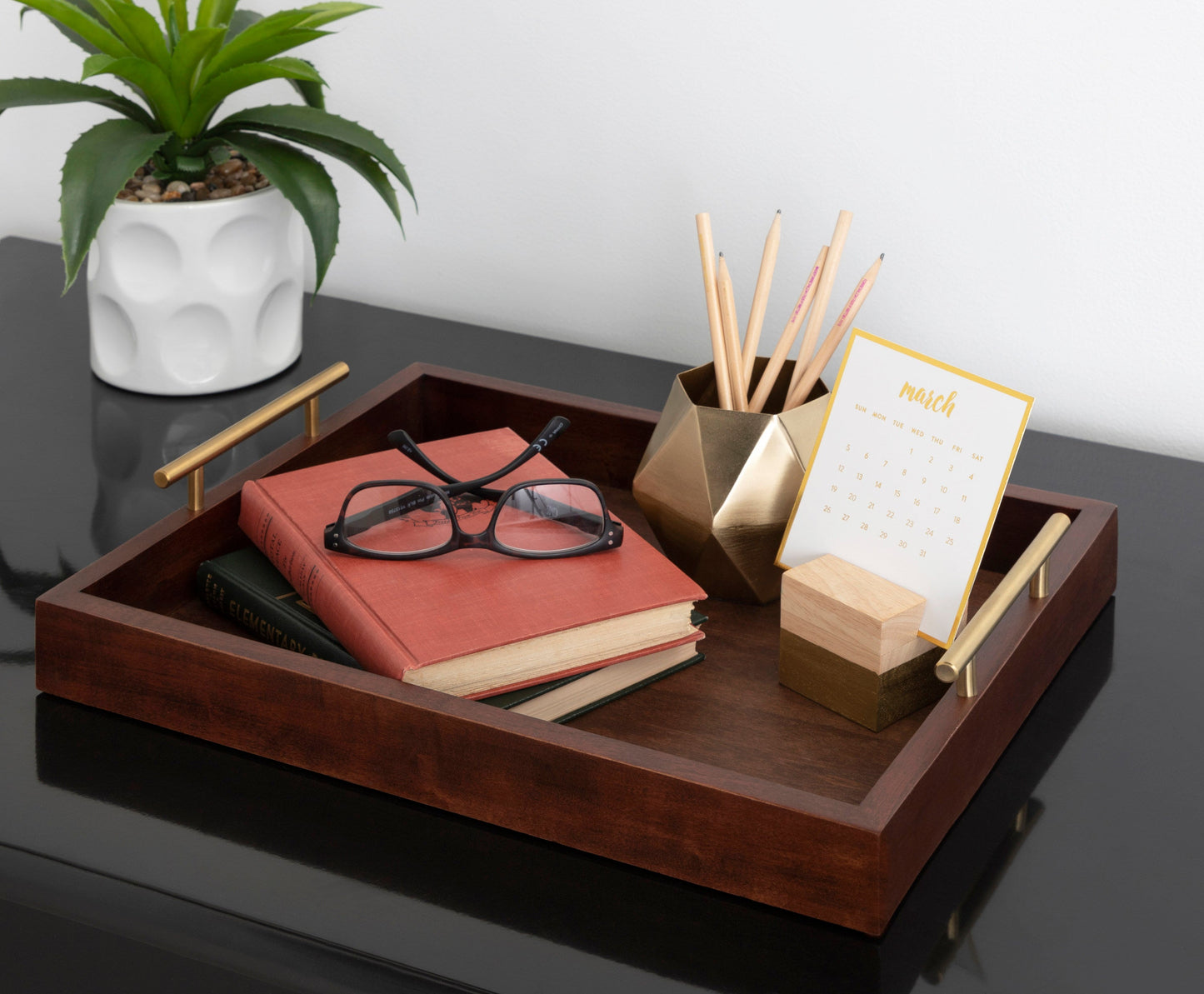 Lipton Decorative Wood Tray with Metal Handles