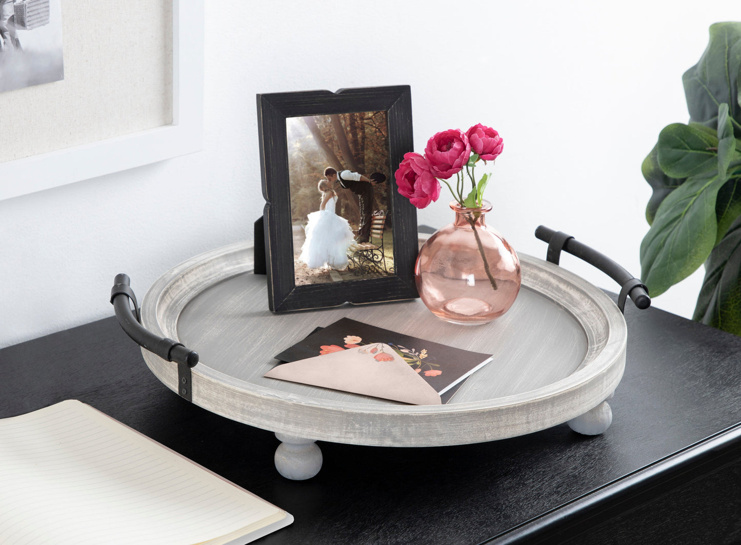 Bruillet Round Wooden Footed Tray