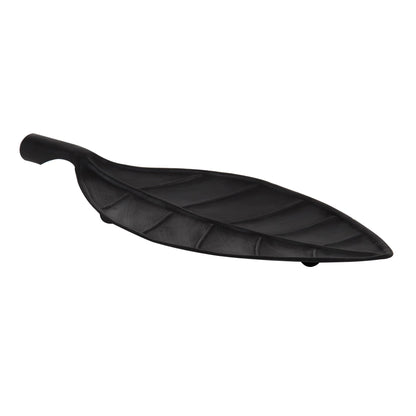 Leif Decorative Leaf Shaped Metal Trays, Set of 4, Black 18x8