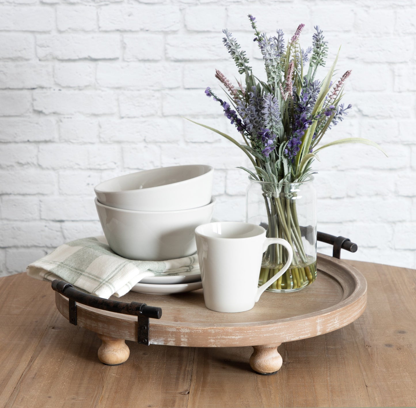Bruillet Round Wooden Footed Tray