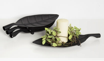 Leif Decorative Leaf Shaped Metal Trays, Set of 4, Black 18x8