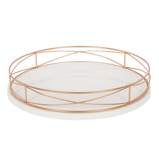 Mendel Round Tray with Decorative Metal Rim