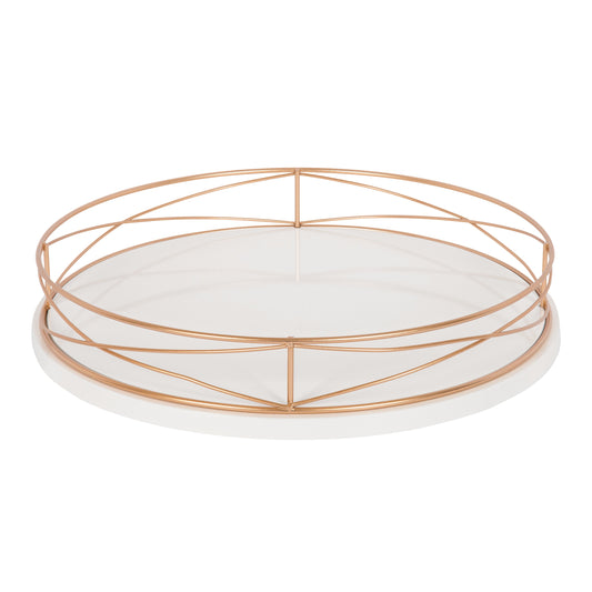 Mendel Round Tray with Decorative Metal Rim