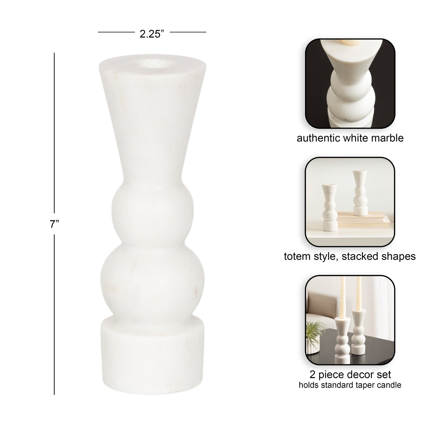 Maleea 2pc Marble Candle Holder
